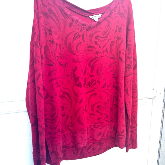 Athleta V-neck sweatshirt M coastal luxe holiday red and black swirl athleisure - Picture 8 of 14